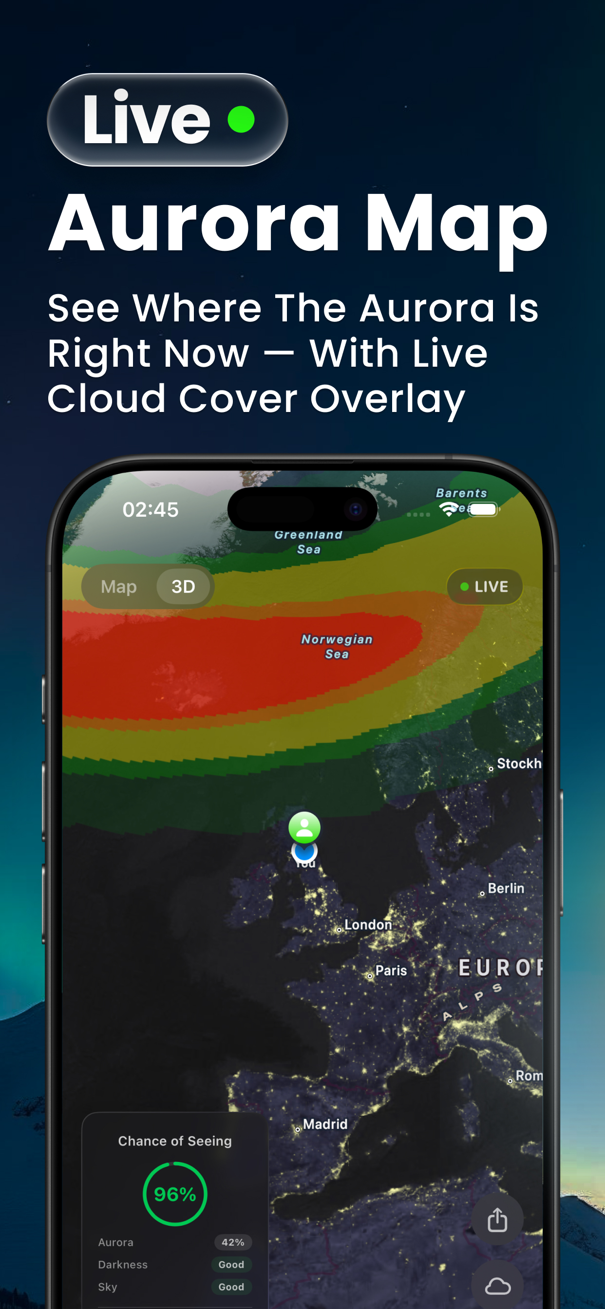 Lux aurora map with OVATION overlay